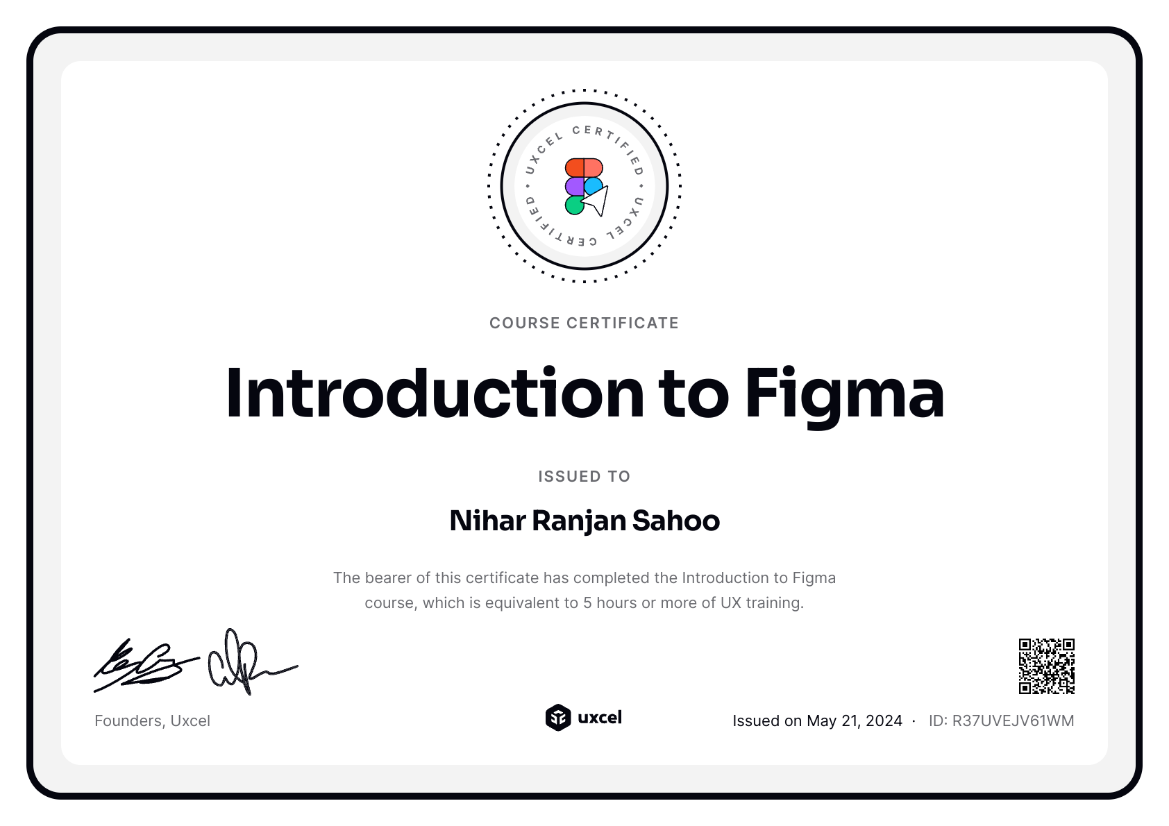 Nihar Ranjan Sahoo's certificate